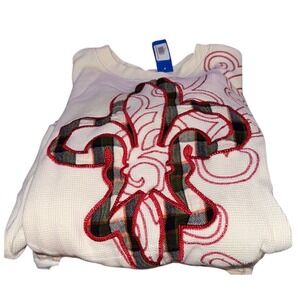 Coogi XXL Mens‎ White Waffle Knit Long Sleeve Shirt Fleur Embroidery